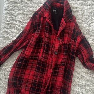 Zara Red and Black Checkered Utility Jacket